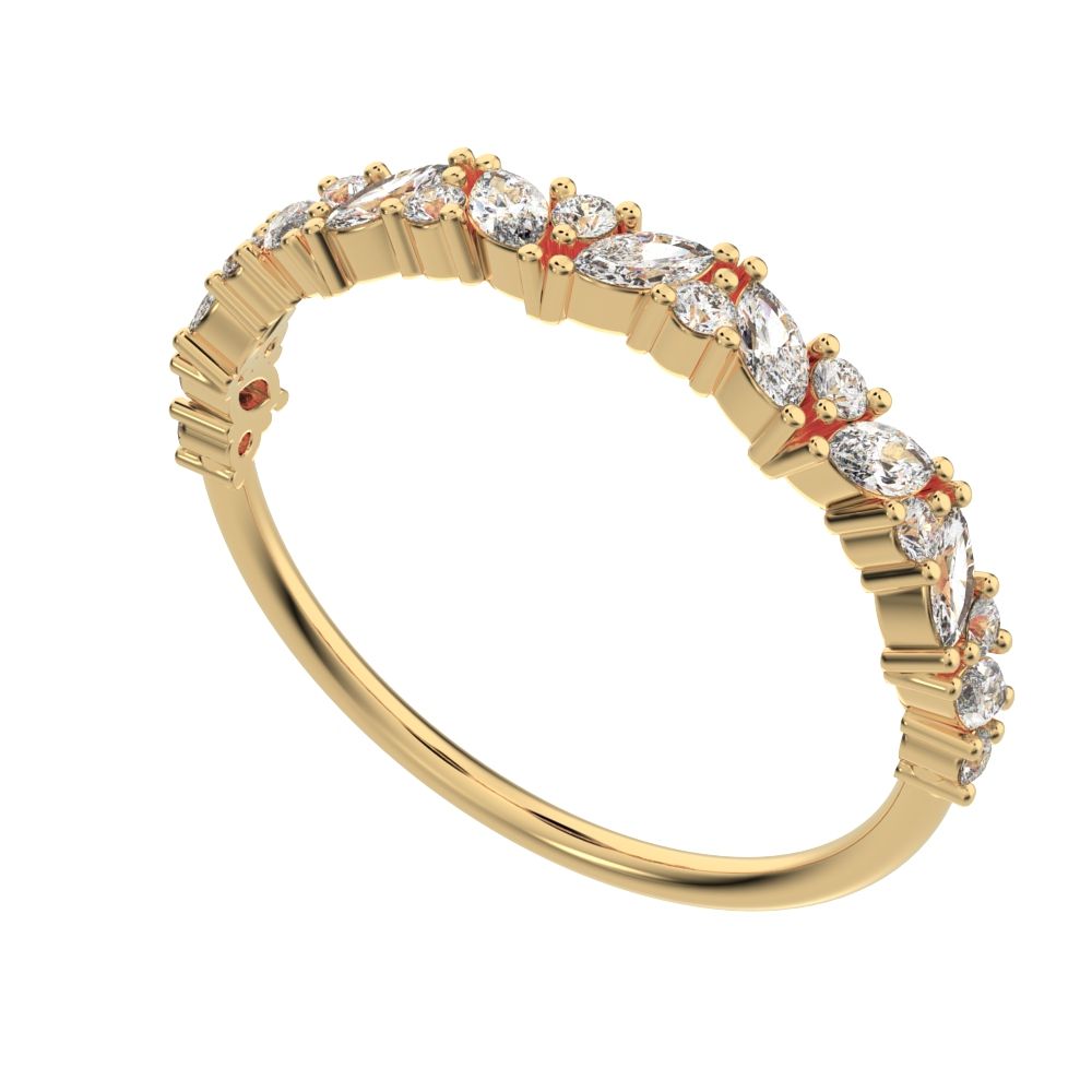 0.36Ct Marquise Cut Moissanite Minimalist nature half eternity Stackable leaf cluster 14K / 18K Solid Yellow Gold everyday wedding band