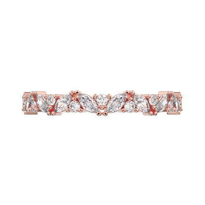0.36Ct Marquise Cut Moissanite Minimalist nature half eternity Stackable leaf cluster 14K / 18K Solid Rose Gold everyday wedding band