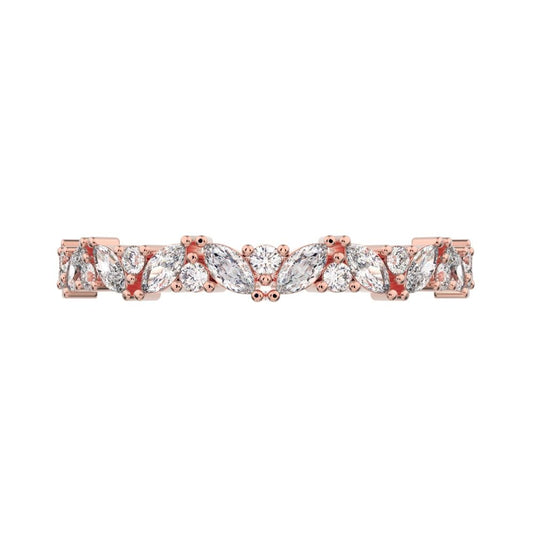 0.36Ct Marquise Cut Moissanite Minimalist nature half eternity Stackable leaf cluster 14K / 18K Solid Rose Gold everyday wedding band