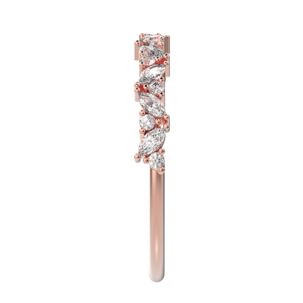 0.36Ct Marquise Cut Moissanite Minimalist nature half eternity Stackable leaf cluster 14K / 18K Solid Rose Gold everyday wedding band