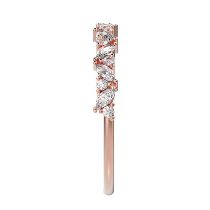 0.36Ct Marquise Cut Moissanite Minimalist nature half eternity Stackable leaf cluster 14K / 18K Solid Rose Gold everyday wedding band