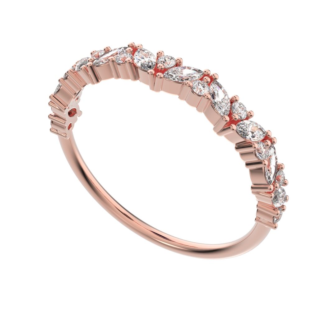 0.36Ct Marquise Cut Moissanite Minimalist nature half eternity Stackable leaf cluster 14K / 18K Solid Rose Gold everyday wedding band