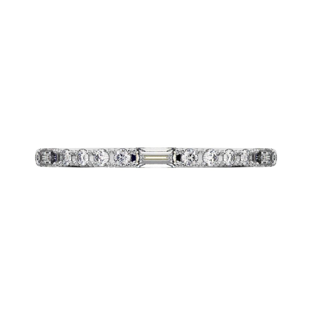 0.3Ct Baguette Cut Simulated Clear Diamond Minimalist half eternity Stackable simple 14K / 18K Solid White Gold everyday wedding band