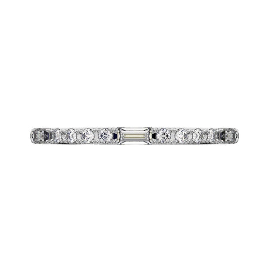 0.3 ct Baguette Cut Moissanite dainty Minimalist half eternity Stackable light simple 14K / 18K Solid White Gold everyday wedding band
