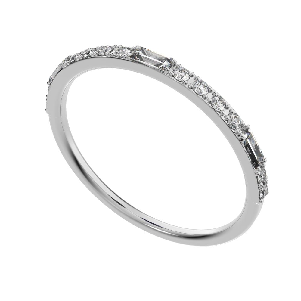 0.3Ct Baguette Cut Simulated Clear Diamond Minimalist half eternity Stackable simple 14K / 18K Solid White Gold everyday wedding band