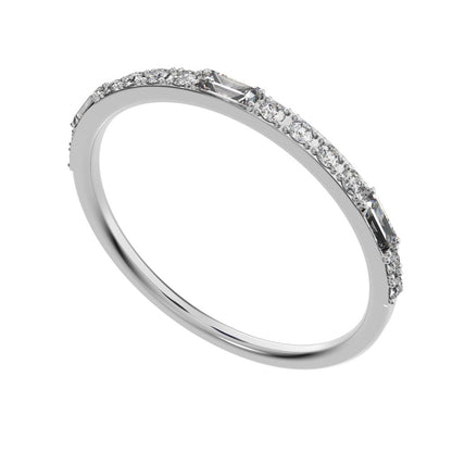 0.3Ct Baguette Cut Simulated Clear Diamond Minimalist half eternity Stackable simple 14K / 18K Solid White Gold everyday wedding band