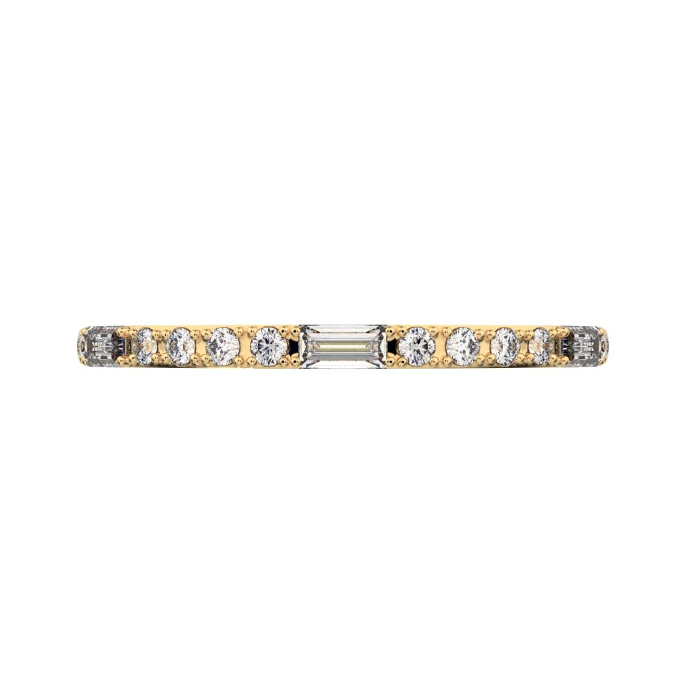 0.3 ct Baguette Cut Moissanite dainty Minimalist half eternity Stackable light simple 14K / 18K Solid Yellow Gold everyday wedding band