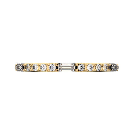 0.3 ct Baguette Cut Moissanite dainty Minimalist half eternity Stackable light simple 14K / 18K Solid Yellow Gold everyday wedding band