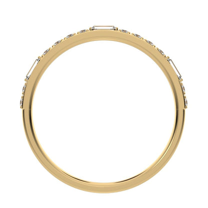 0.3Ct Baguette Cut Simulated Clear Diamond Minimalist half eternity Stackable simple 14K / 18K Solid Yellow Gold everyday wedding band