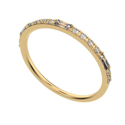0.3Ct Baguette Cut Simulated Clear Diamond Minimalist half eternity Stackable simple 14K / 18K Solid Yellow Gold everyday wedding band