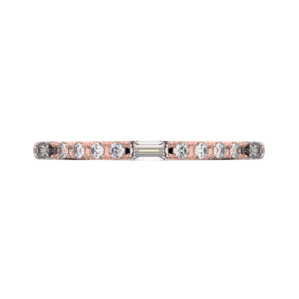 0.3 ct Baguette Cut Moissanite dainty Minimalist half eternity Stackable light simple 14K / 18K Solid Rose Gold everyday wedding band