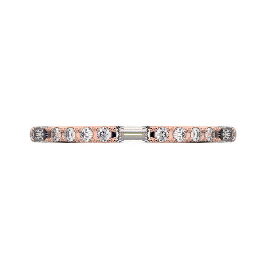 0.3 ct Baguette Cut Moissanite dainty Minimalist half eternity Stackable light simple 14K / 18K Solid Rose Gold everyday wedding band