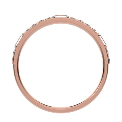 0.3 ct Baguette Cut Moissanite dainty Minimalist half eternity Stackable light simple 14K / 18K Solid Rose Gold everyday wedding band
