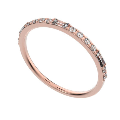 0.3 ct Baguette Cut Moissanite dainty Minimalist half eternity Stackable light simple 14K / 18K Solid Rose Gold everyday wedding band