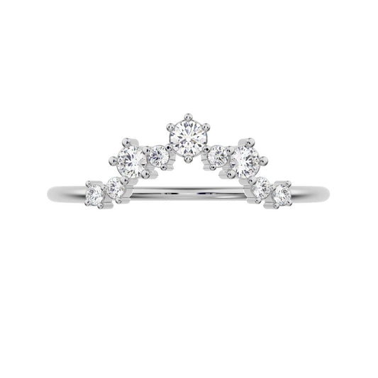 0.16Ct Round Cut Simulated Clear Diamond Minimalist cluster Crown Stackable tiara curved 14K / 18K Solid White Gold everyday wedding band