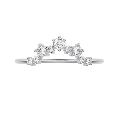 0.16 ct Round Cut Moissanite dainty Minimalist cluster Crown Stackable tiara curved 14K / 18K Solid White Gold everyday wedding band