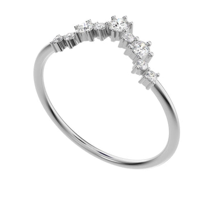 0.16 ct Round Cut Moissanite dainty Minimalist cluster Crown Stackable tiara curved 14K / 18K Solid White Gold everyday wedding band
