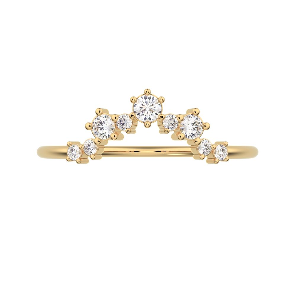 0.16 ct Round Cut Moissanite dainty Minimalist cluster Crown Stackable tiara curved 14K / 18K Solid Yellow Gold everyday wedding band