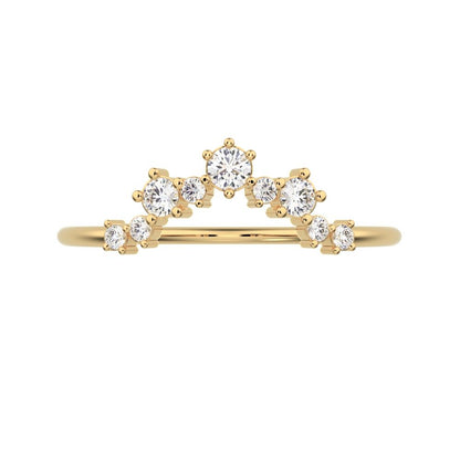 0.16 ct Round Cut Moissanite dainty Minimalist cluster Crown Stackable tiara curved 14K / 18K Solid Yellow Gold everyday wedding band
