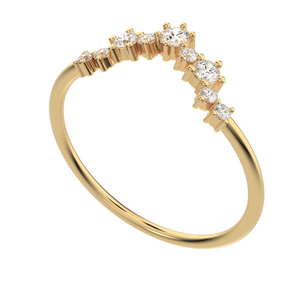 0.16 ct Round Cut Moissanite dainty Minimalist cluster Crown Stackable tiara curved 14K / 18K Solid Yellow Gold everyday wedding band