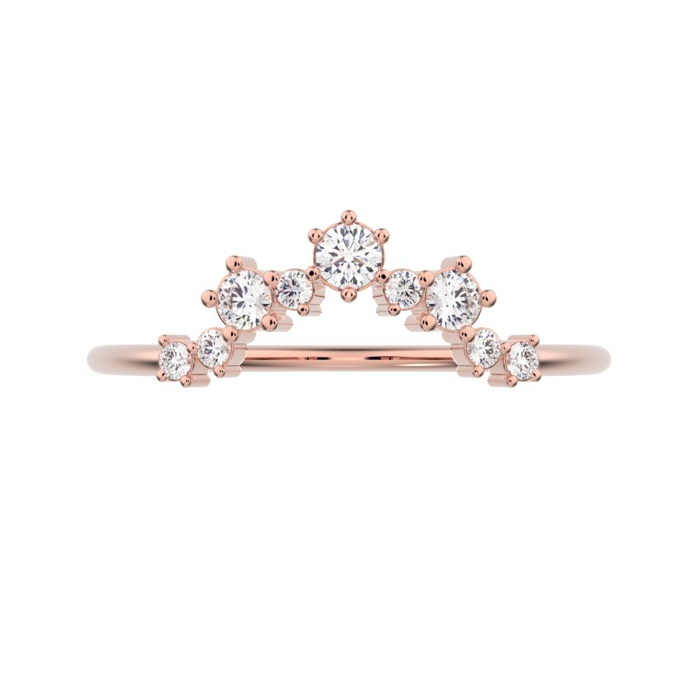 0.16 ct Round Cut Moissanite dainty Minimalist cluster Crown Stackable tiara curved 14K / 18K Solid Rose Gold everyday wedding band
