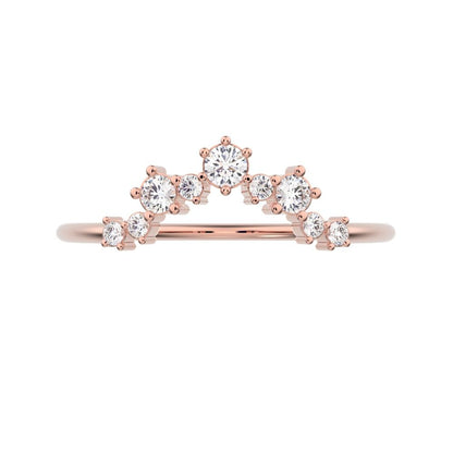 0.16 ct Round Cut Moissanite dainty Minimalist cluster Crown Stackable tiara curved 14K / 18K Solid Rose Gold everyday wedding band