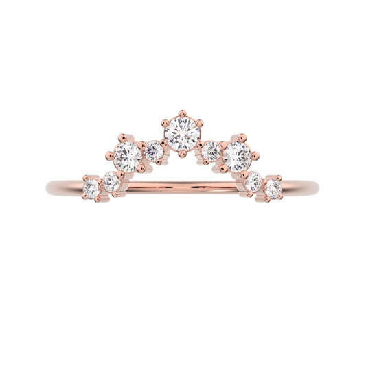 0.16 ct Round Cut Moissanite dainty Minimalist cluster Crown Stackable tiara curved 14K / 18K Solid Rose Gold everyday wedding band