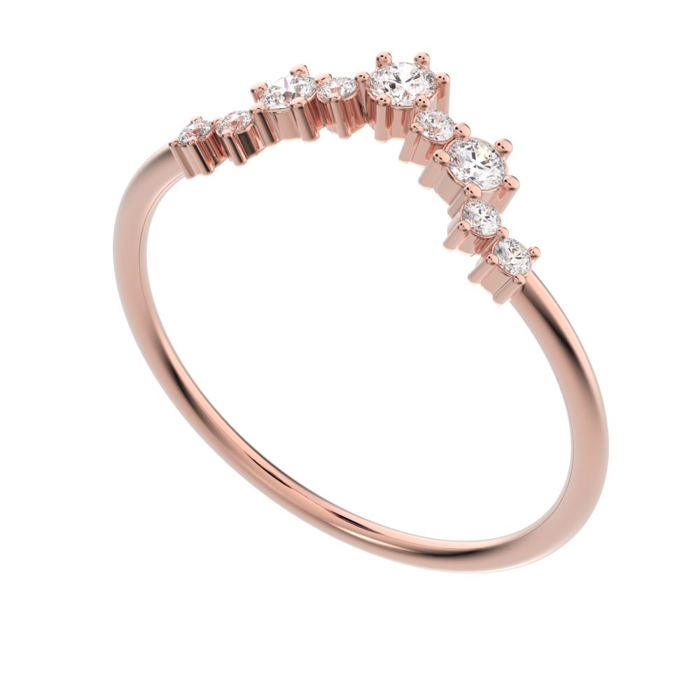 0.16 ct Round Cut Moissanite dainty Minimalist cluster Crown Stackable tiara curved 14K / 18K Solid Rose Gold everyday wedding band