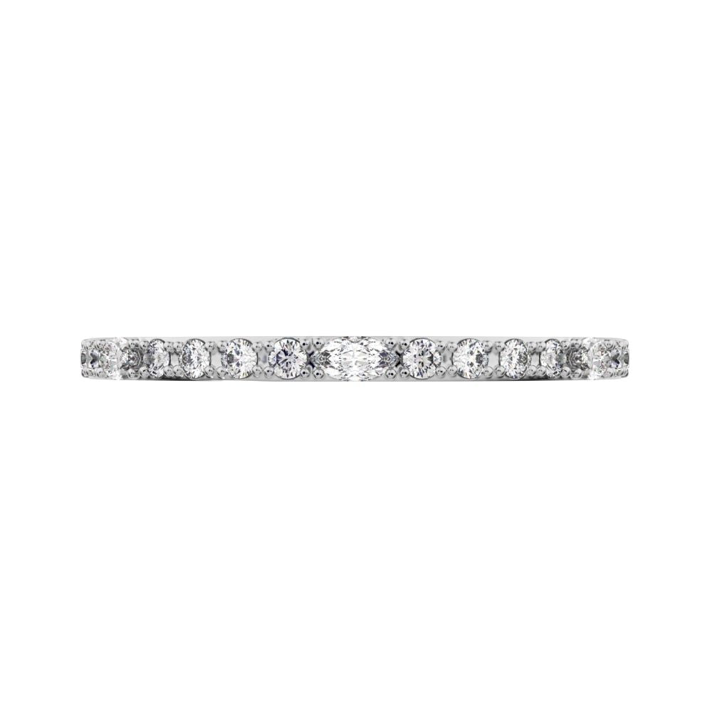 0.195 ct Marquise Cut Moissanite dainty Minimalist half eternity Stackable light simple 14K / 18K Solid White Gold everyday wedding band