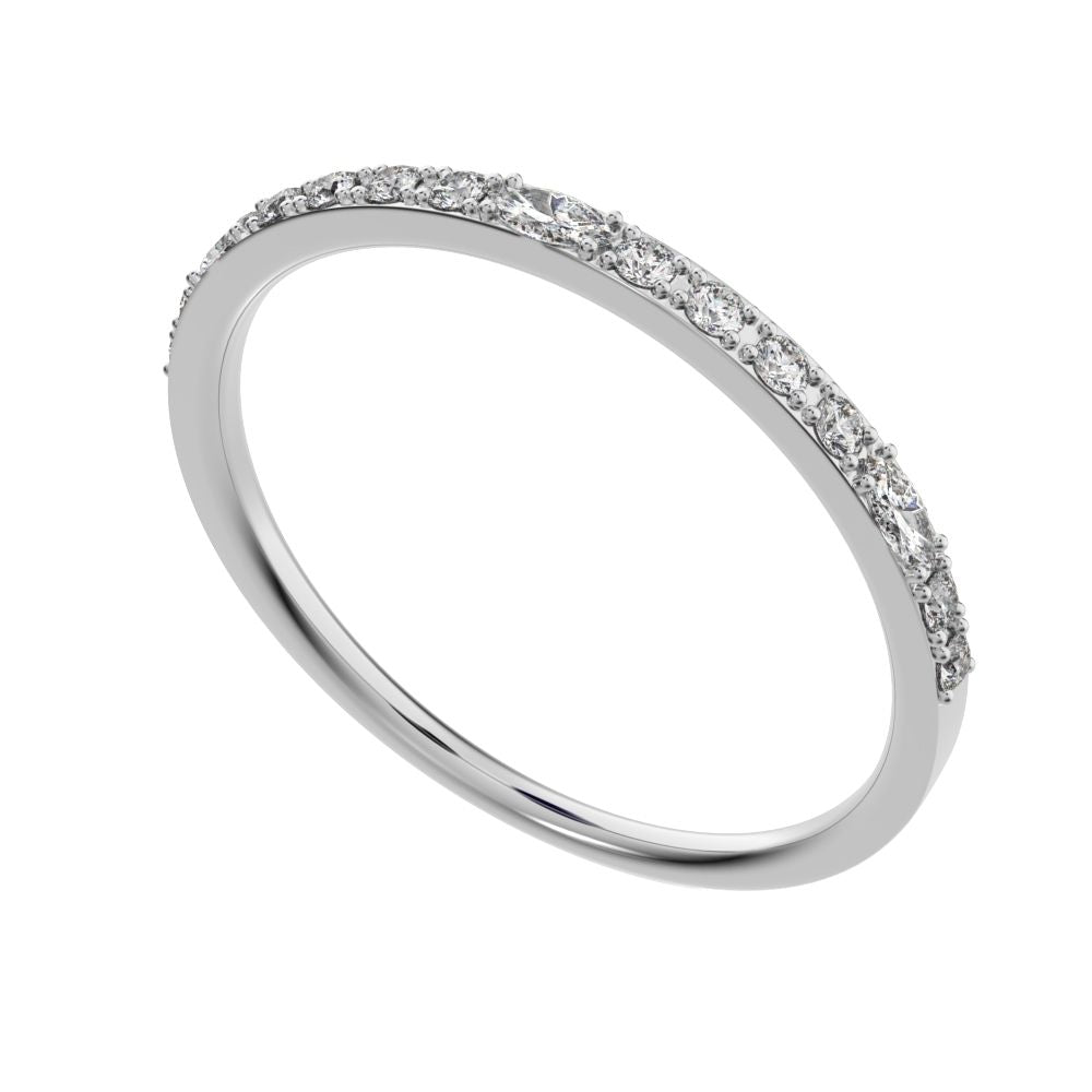 0.195 ct Marquise Cut Moissanite dainty Minimalist half eternity Stackable light simple 14K / 18K Solid White Gold everyday wedding band