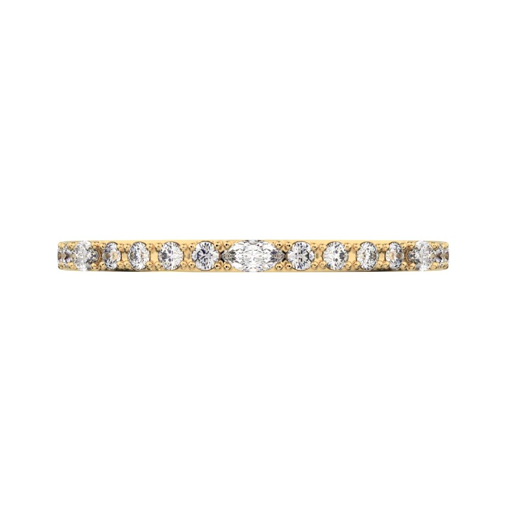 0.195 ct Marquise Cut Moissanite dainty Minimalist half eternity Stackable light simple 14K / 18K Solid Yellow Gold everyday wedding band