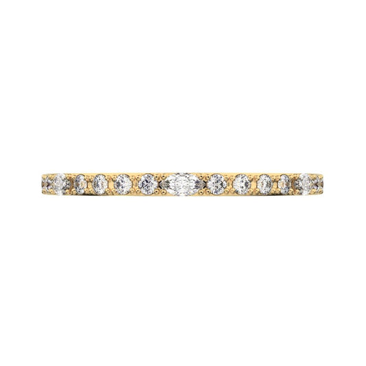 0.195 ct Marquise Cut Moissanite dainty Minimalist half eternity Stackable light simple 14K / 18K Solid Yellow Gold everyday wedding band