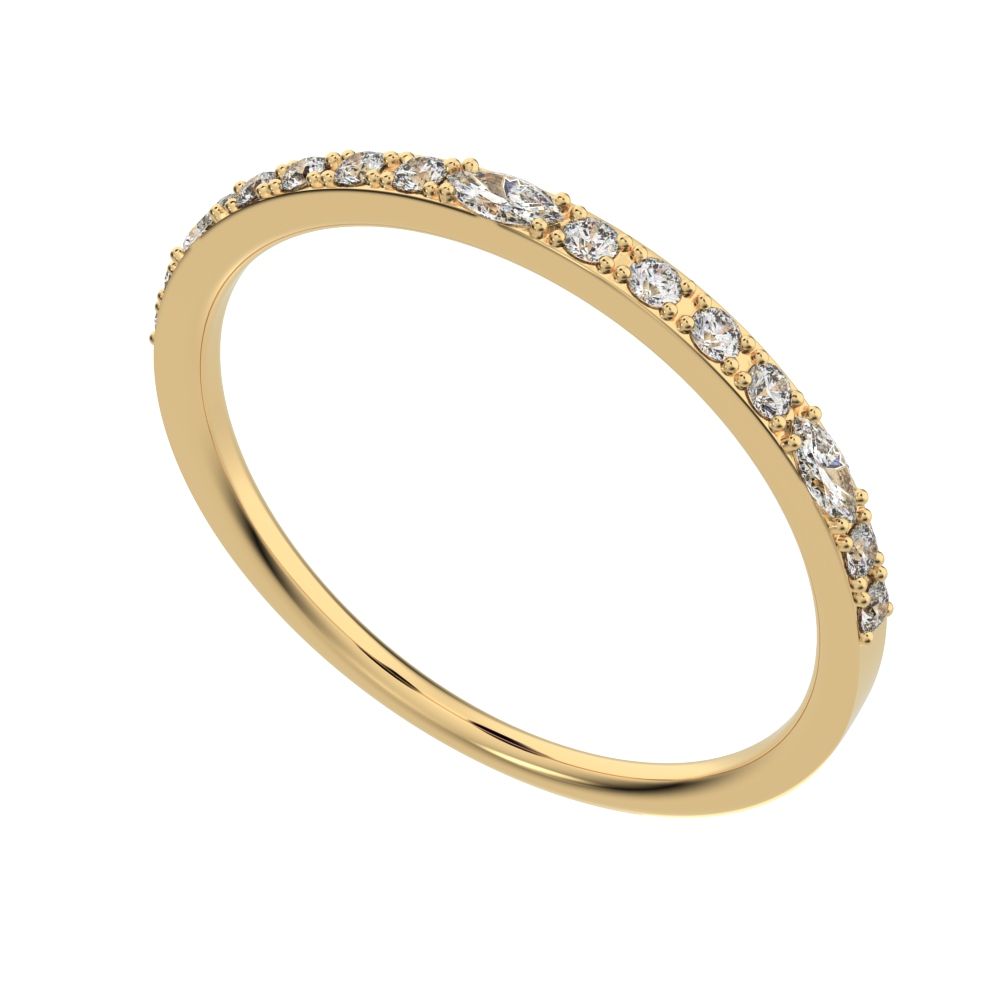 0.195 ct Marquise Cut Moissanite dainty Minimalist half eternity Stackable light simple 14K / 18K Solid Yellow Gold everyday wedding band