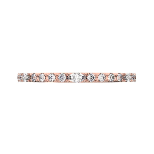 0.195 ct Marquise Cut Moissanite dainty Minimalist half eternity Stackable light simple 14K / 18K Solid Rose Gold everyday wedding band