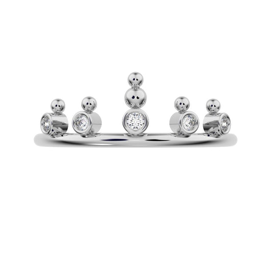 0.055 ct Round Cut Moissanite dainty Minimalist bezel Stackable Crown Tiara light 14K / 18K Solid White Gold everyday wedding band