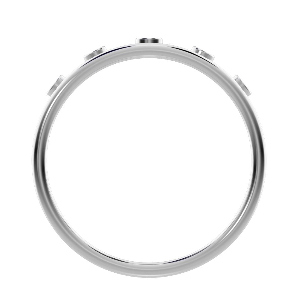 0.055 ct Round Cut Moissanite dainty Minimalist bezel Stackable Crown Tiara light 14K / 18K Solid White Gold everyday wedding band