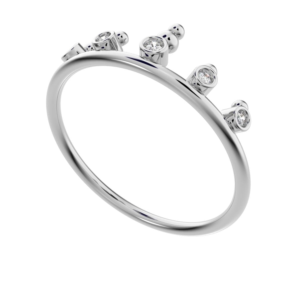 0.055 ct Round Cut Moissanite dainty Minimalist bezel Stackable Crown Tiara light 14K / 18K Solid White Gold everyday wedding band