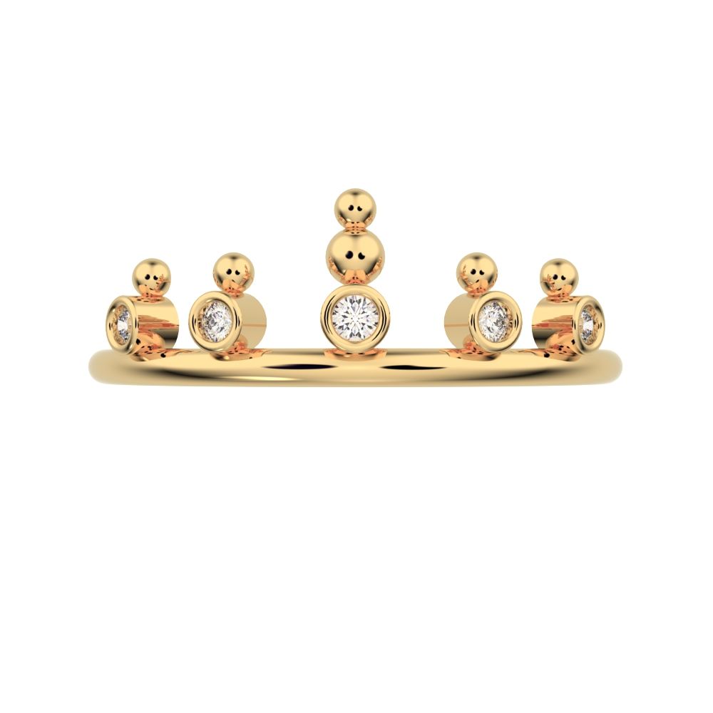0.055 ct Round Cut Moissanite dainty Minimalist bezel Stackable Crown Tiara light 14K / 18K Solid Yellow Gold everyday wedding band