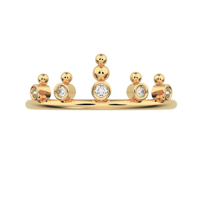 0.055 ct Round Cut Moissanite dainty Minimalist bezel Stackable Crown Tiara light 14K / 18K Solid Yellow Gold everyday wedding band