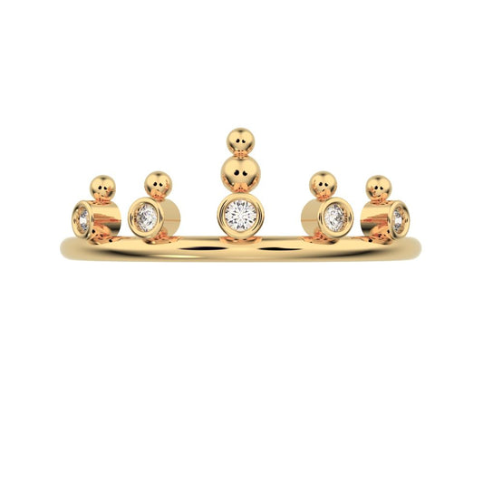0.055 ct Round Cut Moissanite dainty Minimalist bezel Stackable Crown Tiara light 14K / 18K Solid Yellow Gold everyday wedding band