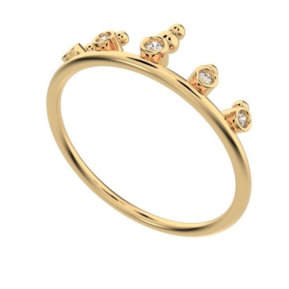 0.055Ct Round Cut Simulated Clear Diamond Minimalist bezel Stackable Crown Tiara light 14K / 18K Solid Yellow Gold everyday wedding band