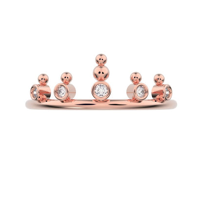 0.055Ct Round Cut Simulated Clear Diamond Minimalist bezel Stackable Crown Tiara light 14K / 18K Solid Rose Gold everyday wedding band