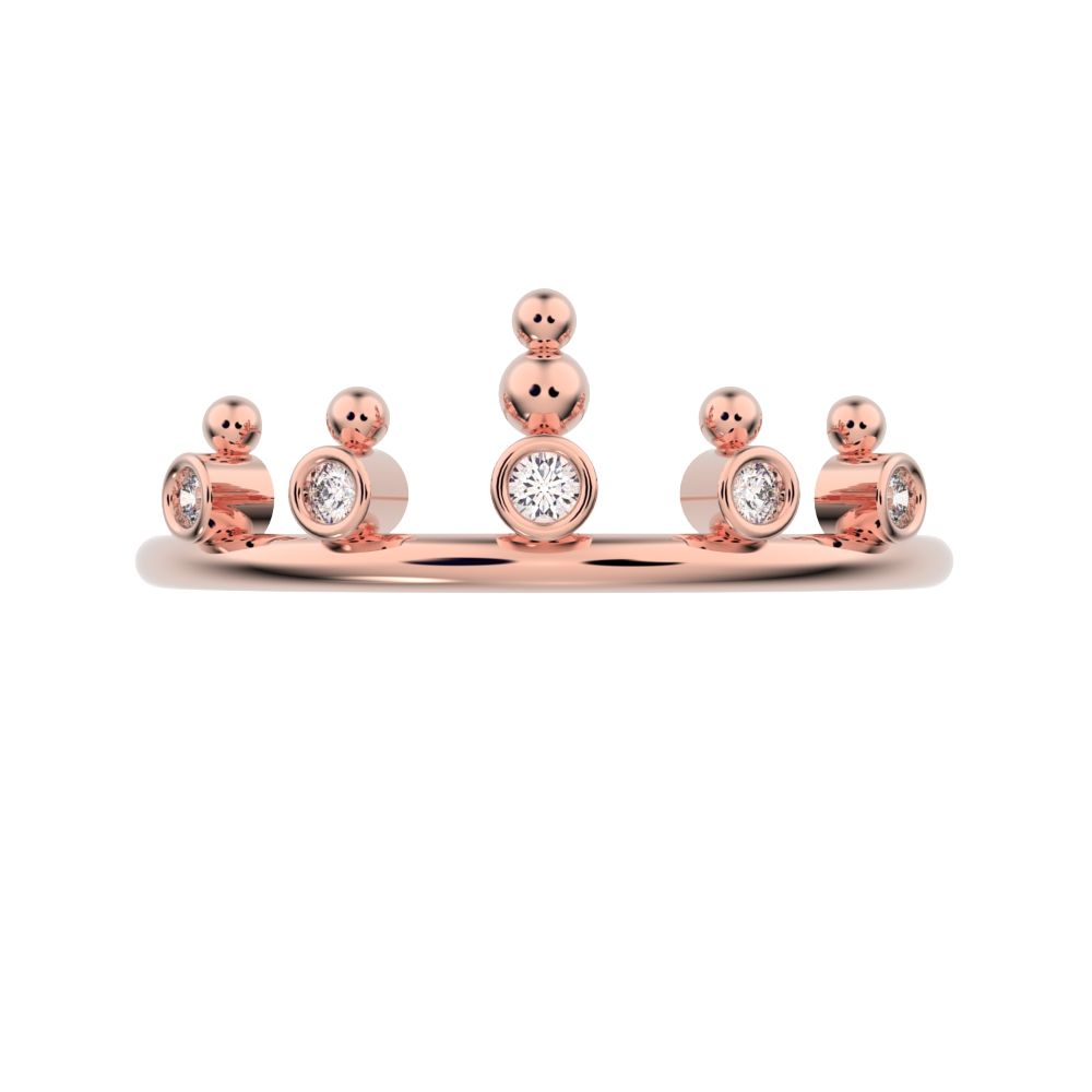 0.055 ct Round Cut Moissanite dainty Minimalist bezel Stackable Crown Tiara light 14K / 18K Solid Rose Gold everyday wedding band