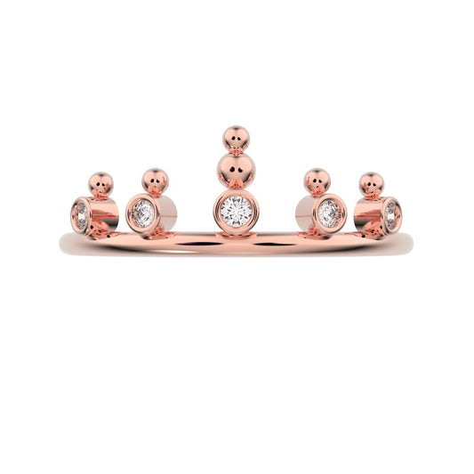 0.055 ct Round Cut Moissanite dainty Minimalist bezel Stackable Crown Tiara light 14K / 18K Solid Rose Gold everyday wedding band