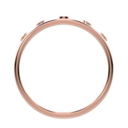 0.055 ct Round Cut Moissanite dainty Minimalist bezel Stackable Crown Tiara light 14K / 18K Solid Rose Gold everyday wedding band