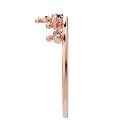 0.055 ct Round Cut Moissanite dainty Minimalist bezel Stackable Crown Tiara light 14K / 18K Solid Rose Gold everyday wedding band