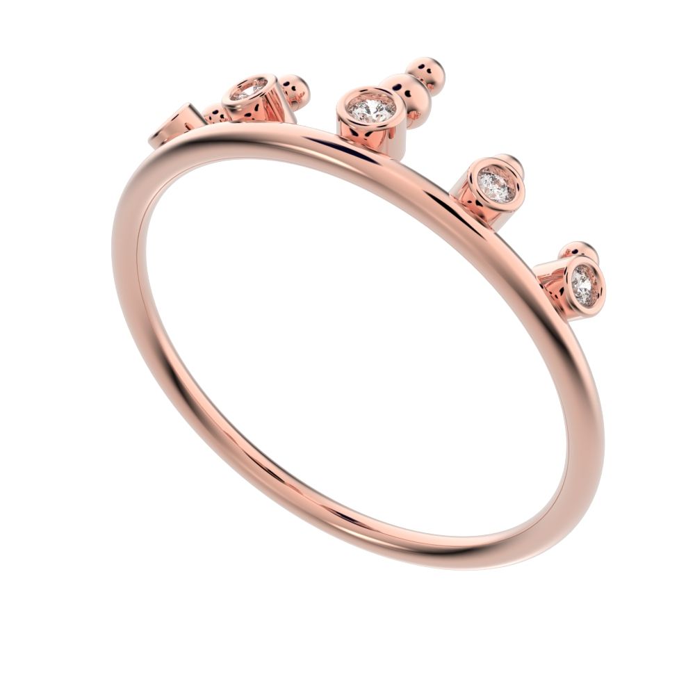 0.055Ct Round Cut Simulated Clear Diamond Minimalist bezel Stackable Crown Tiara light 14K / 18K Solid Rose Gold everyday wedding band