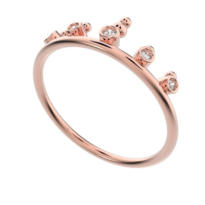 0.055 ct Round Cut Moissanite dainty Minimalist bezel Stackable Crown Tiara light 14K / 18K Solid Rose Gold everyday wedding band