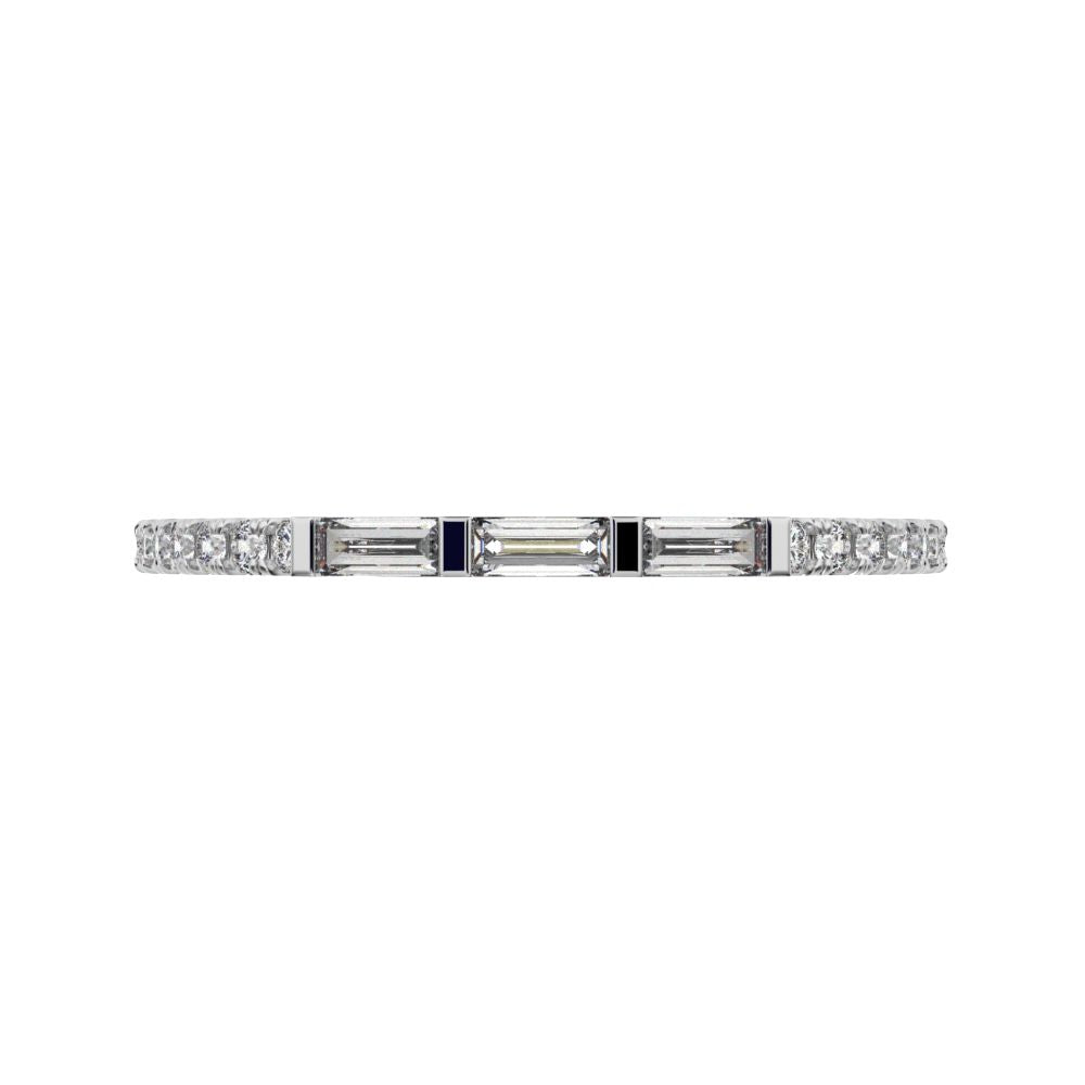 0.32Ct Baguette Cut Simulated Clear Diamond half eternity Stackable 3 stone light simple 14K / 18K Solid White Gold everyday wedding band