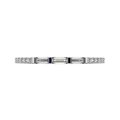 0.32Ct Baguette Cut Simulated Clear Diamond half eternity Stackable 3 stone light simple 14K / 18K Solid White Gold everyday wedding band